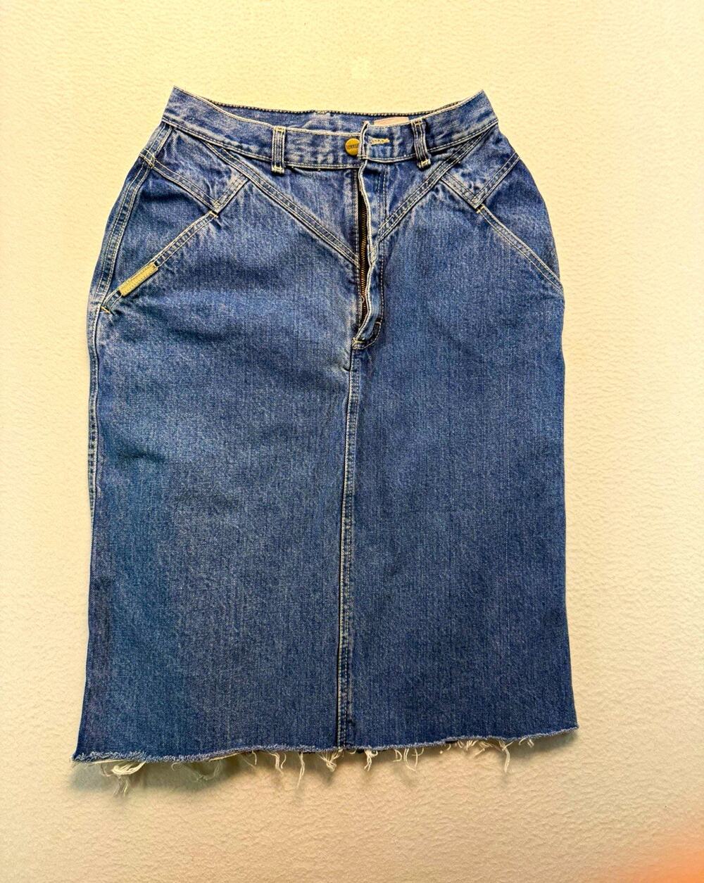 Gitano women’s Size 10 Blue Denim Midi Pencil Skirt raw Hem western cowgirl